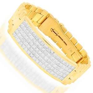  18K Yellow Gold Mens Diamond ID Bracelet 15.00 Ctw 