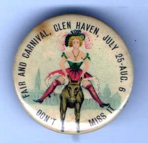 1904 pin FAIR and CARNIVAL Glen Haven pinback button  