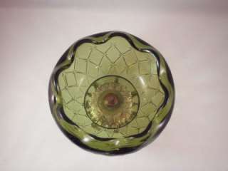 Vintage Olive Green Glass Pineapple Snack Bowl Candy Nut Dish  