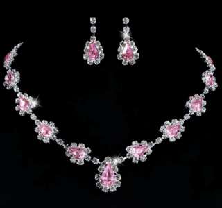 21958 Pink Teardrop Bead Acryl Czech Rhinestone Crystal Necklace 