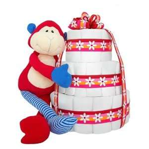  Monkey Hugs New Baby Shower Diaper Cake for Girls Baby