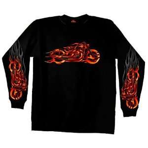   Hot Leathers Black Medium Fire Bobber Long Sleeve T Shirt Automotive