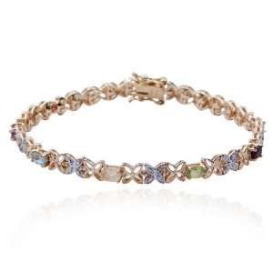   Silver Multi Gemstone and Diamond Flower Bracelet, 7.25 Jewelry