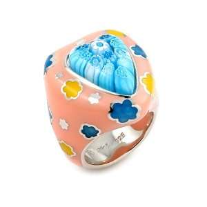  Millacreli Murano Glass Pink And Blue Heart Ring, Size 6 