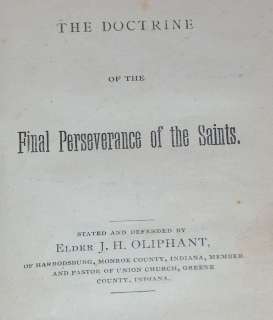 RARE Primitive Baptist 1st Ed.1878 Final Perserverance of the Saints 