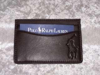 NWT MENS WALLET RALPH LAUREN CARD CASE WITH POLO PONY DARK BROWN 