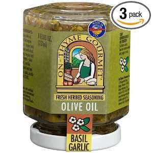 On Thyme Gourmet Fresh Herb Olive Oil Basil Garlic, 8 Ounce Glass Jars 