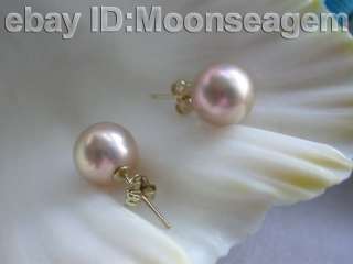 100% natural 10mm round pink pearls earrings stud 14k  