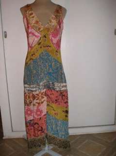 PLENTY TRACY REESE Silk Patchwork Long Beaded Maxi Dress sz 2 NWT XS 