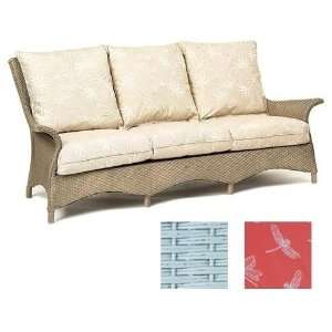   Mandalay White Sofa With Dragonfly Coral Fabric Patio, Lawn & Garden