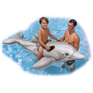 Huge Gray Dolphin Inflatable Ride On Pool Toy with Handles Water 
