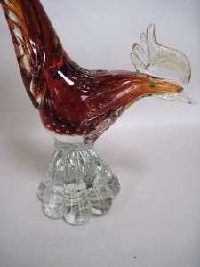 Amber Murano Glass 13.5 Rooster Figurine  