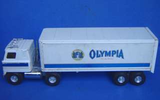 VINTAGE ERTL METAL TIN TOY OLYMPIA BEER SEMI TRUCK+TRAILER CABOVER 