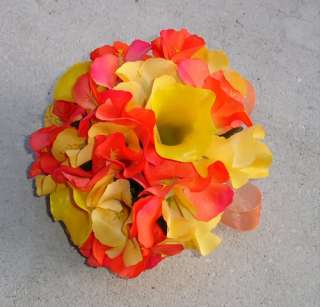   silk floral hand tied bridal bouquet with yellow latex highest quality