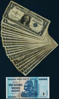 20 x 1$ U.S. SILVER CERTIFICATES & 1 x 100 TRILLION ZIMBABWE DOLLARS 