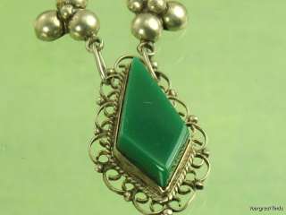 VINTAGE MEXICAN 925 STERLING SILVER 5 GREEN GLASS PENDANT NECKLACE 