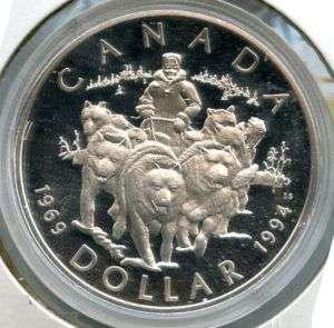 Canada 1994 Proof Silver Dollar   Last RCMP Sled Dog  