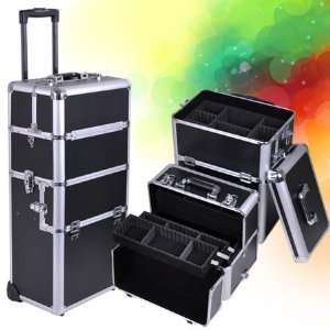   High Quality Professional Rolling Train Cosmetic Makeup Case Silver