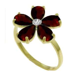   Round Diamond & Garnet Petal 14k Gold Flower Promise Ring Jewelry
