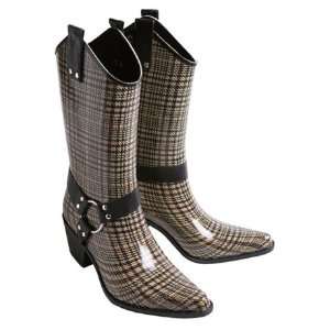  Plaid Cowboy Rain Boots SZ 6 