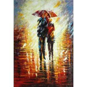  Couple Walking Under Umbrella in Rain Oil Painting 36 x 24 