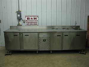 125 Stainless Steel 2 Door Refrigerator Cabinet Table w/ 1 Bowl Sink 