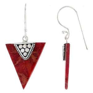   Inverted Triangle Natural Red Coral Earrings 7/8 (22mm) Jewelry