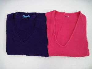 LOT 2 WHITE + WARREN THREE DOTS Pink Prpl Sweaters S/L  
