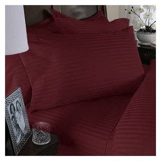 Wrinkle Free 8 PC Queen size Damask Stripes Burgundy Microfiber Bed in 