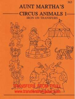 Circus Animals Motifs Aunt Marthas Hot Iron on Embroidery Transfers