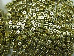 50g 6mm gold Cube Alphabet Letter Acrylic Beads bsb4  