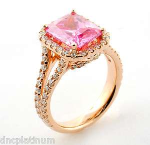   18K Rose Gold Radiant Cut Pink Tourmaline Diamond Ring Size 6 SMT1311