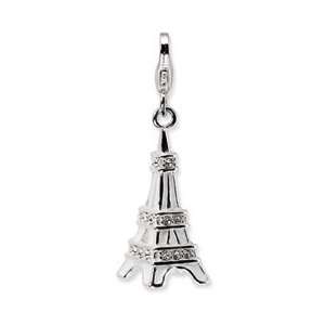   Silver 3 D Enamel Swarovski Crystal Eiffel Tower w/Lobster Charm
