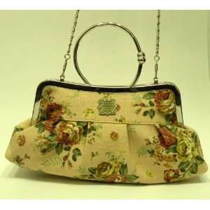 Purse Heavy Duty Canvas w/Flowers Printing Convenient Handle & Silver 