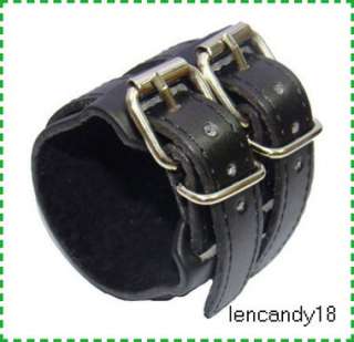 ROW Buckle Leather Bracelet Wristband Cuff Black LB04  