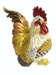 Gold Tail Rooster Jeweled Bejeweled Trinket Box crystal jewelry 