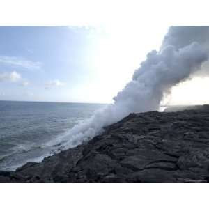  Steam Plumes from Hot Lava Flowing onto Beach and into the 