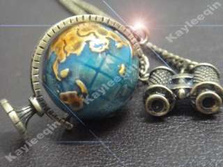 Vintage Globe Telescope Pendant Necklace Minature Earth Long Chain 