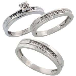  Sterling Silver 3 Piece Trio His (5mm) & Hers (3mm) Diamond Wedding 