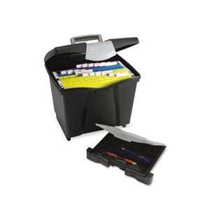  Portable File Storage Box w/Drawer, Letter, Latch, Black 