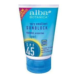 Alba Botanica Sunblock Sport SPF 45, Water Resistant, 4 Ounce Tubes 