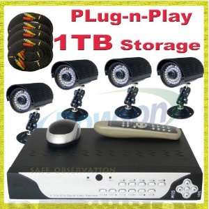  CCTV Surveillance Video System 1000GB HDD 4 Channel DVR Cameras 