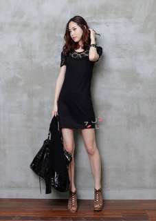 New Black Lace cotton Womens mini dress 6050 S M  