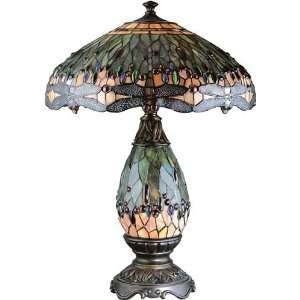  Dragonfly Tiffany Shade Table Lamp w/Multi color Jewels 