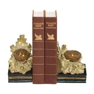   93 4249 Oak And Acorn   Decorative Bookend, Black/Antique Brass Finish