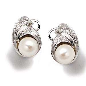 Vintage Ladies Earrings in White 18 karat Gold with Cultivated Pearl 