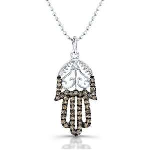    14k White Gold Vintage Design Hamsa Diamond Pendant Jewelry