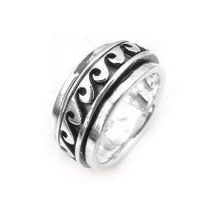  Sterling Silver Ocean Wave Spinner Motion Ring Size 7.5 Jewelry