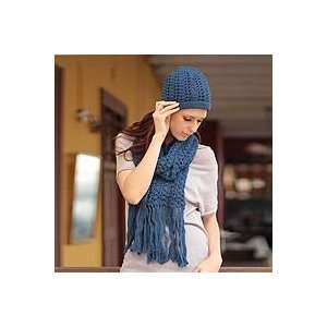  NOVICA 100% alpaca scarf and hat, Periwinkle Blue